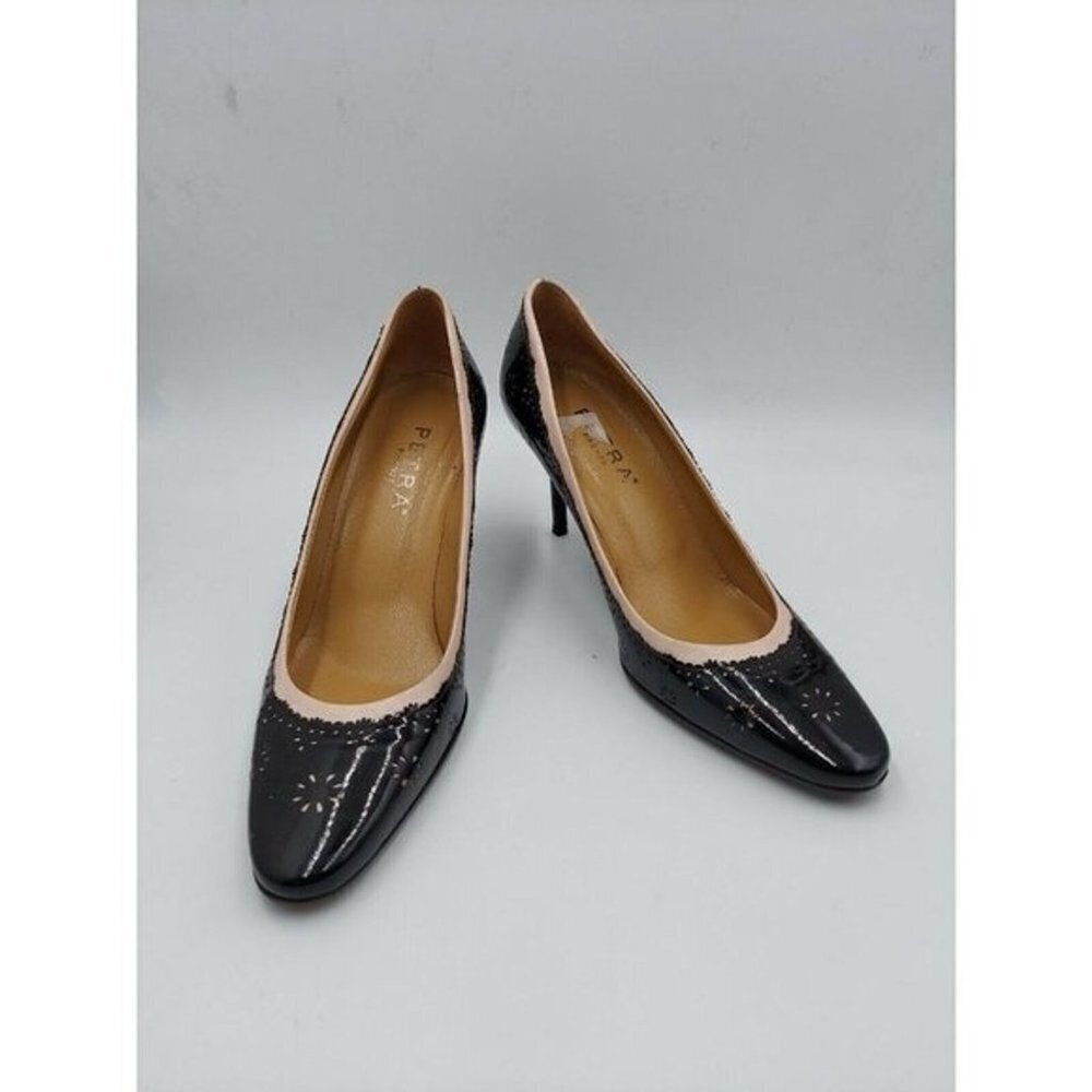PETRA Dark Brown Baby Pink Trim leather pumps Sz 9M